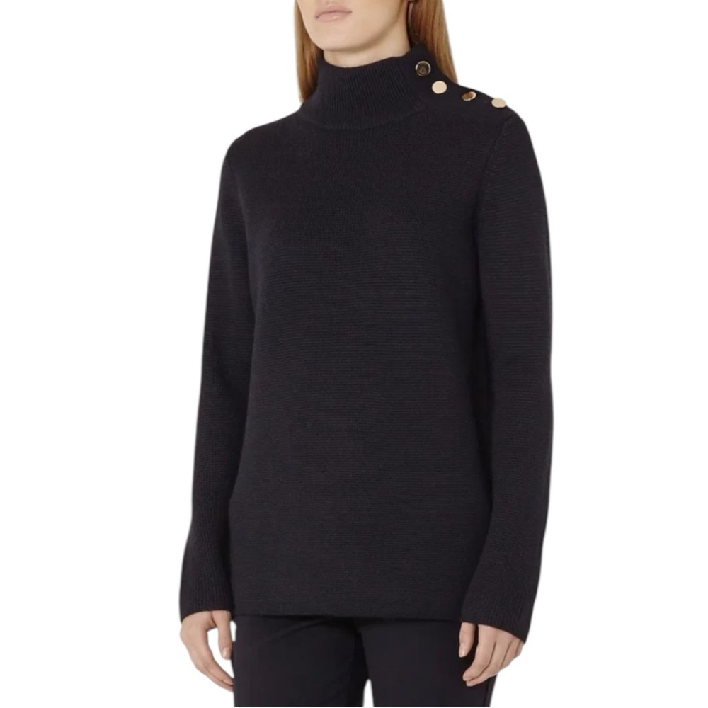REISS Emily Button-Detail Jumper in Navy Size XS
